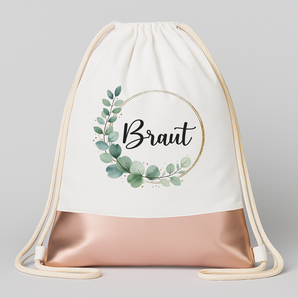 Braut Blumen Eleganz & Stil JGA Turnbeutel Weiß Rosegold