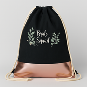 Bride Squad Blume JGA Turnbeutel Schwarz Rosegold
