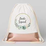 Bride Squad Blume JGA Turnbeutel Weiß Rosegold