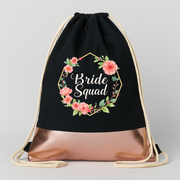 Bride Squad Blumen Hexagon JGA Turnbeutel Schwarz Rosegold