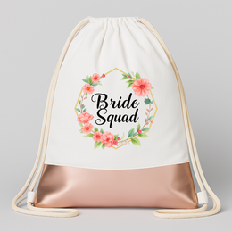 Bride Squad Blumen Hexagon JGA Turnbeutel Weiß Rosegold