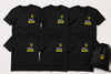 Crew 6 Bundle – 6 schwarze JGA T-Shirts mit Junggesellen Vollzugsanstalt Print und Turnbeutel