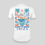 Ibiza personalisierbares JGA T-Shirt weiß – Rückseite mit Island-Nights-Motiv und eigener Route