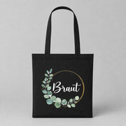 Braut – Blumen Eleganz & Stil | JGA Jutebeutel – Schwarz