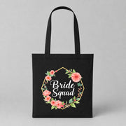 Bride Squad – Blumen Hexagon | JGA Jutebeutel – Schwarz