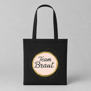 Team Braut – Gold | JGA Jutebeutel – Schwarz