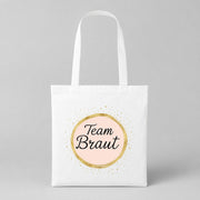 Team Braut – Gold | JGA Jutebeutel – Weiss