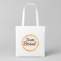 Team Braut – Gold | JGA Jutebeutel – Weiss