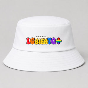 LGBIERTQ+ JGA Fischerhut Weiß mit Retro-Pride-Bier-Print