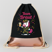 Saufkommando Die Braut JGA Turnbeutel Schwarz Rosegold