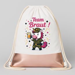 Saufkommando Die Braut JGA Turnbeutel Weiß Rosegold