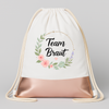 Team Braut Blumen JGA Turnbeutel Weiß Rosegold