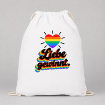 Liebe gewinnt. – Retro Regenbogen | JGA Turnbeutel
