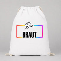 Die Braut – Regenbogen-Rahmen | JGA Turnbeutel