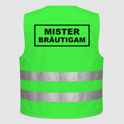Mister Bräutigam | JGA Warnweste Neon-Grün – Rückseite