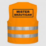 Mister Bräutigam | JGA Warnweste Neon-Orange – Rückseite