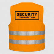 Security - Team Bräutigam | JGA Warnweste Neon-Orange – Rückseite