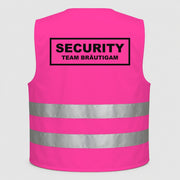 Security - Team Bräutigam | JGA Warnweste Neon-Pink – Rückseite