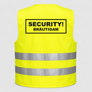 SECURITY! Bräutigam | JGA Warnweste Neon-Gelb – Rückseite