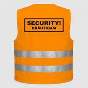 SECURITY! Bräutigam | JGA Warnweste Neon-Orange – Rückseite