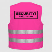 SECURITY! Bräutigam | JGA Warnweste Neon-Pink – Rückseite