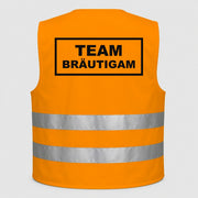 Team Bräutigam | JGA Warnweste Neon-Orange – Rückseite