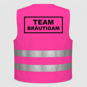 Team Bräutigam | JGA Warnweste Neon-Pink – Rückseite
