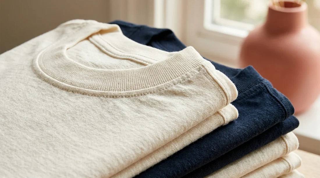 Detailaufnahme hochwertiger Baumwoll-Shirts