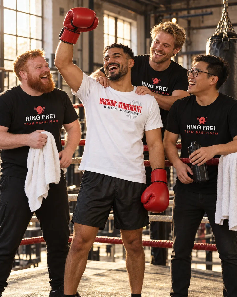 JGA-Look Ring frei – Box-Motto: Bräutigam und Crew im abgestimmten Outfit
